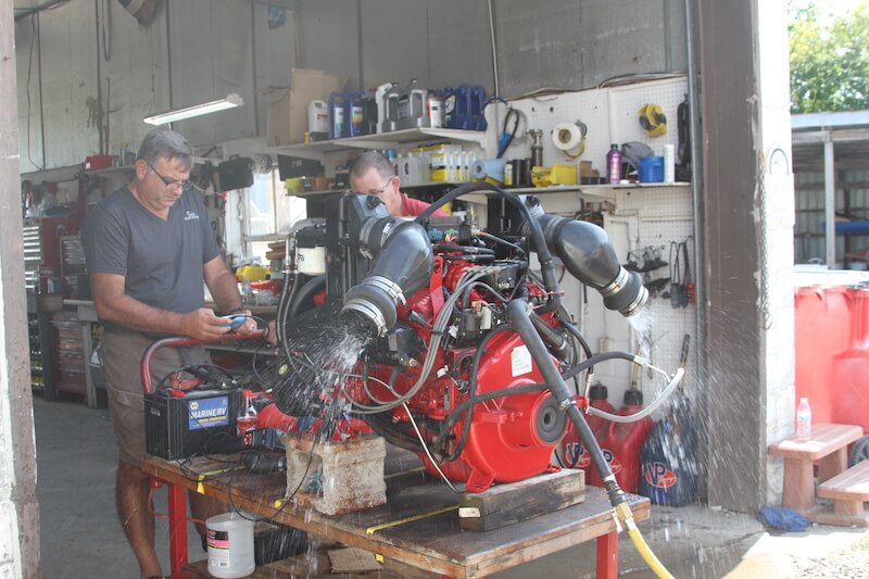 Engine being repaired at The Dam Boathouse