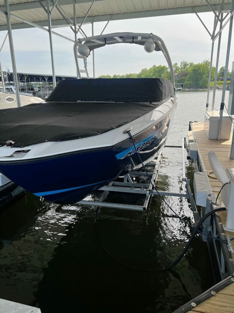 Jetboat on boat lift