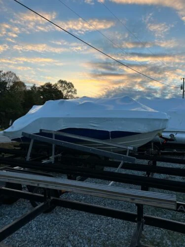 Shrink-wrapped boat