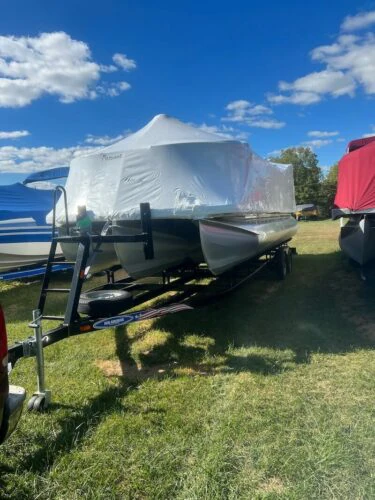 Shrink-Wrapped Boat ready for winter boat Storage