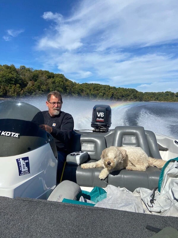 Dog riding on Speedboat on Lake Monroe